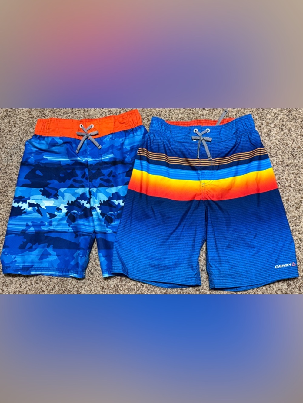 Gerry Weber Boys Blue Stripe and Camo Swim Shorts Bundle Size 10/12